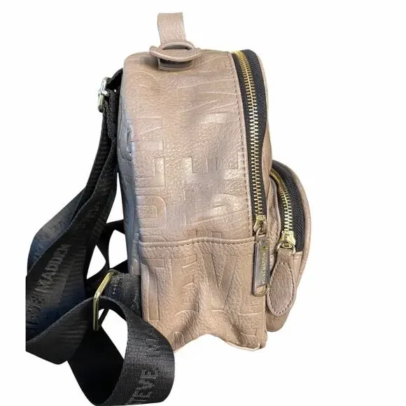 Steve Madden Mini Backpack LOGO Tassel Charm Vegan Leather Y2K Greige Taupe - Picture 3 of 13